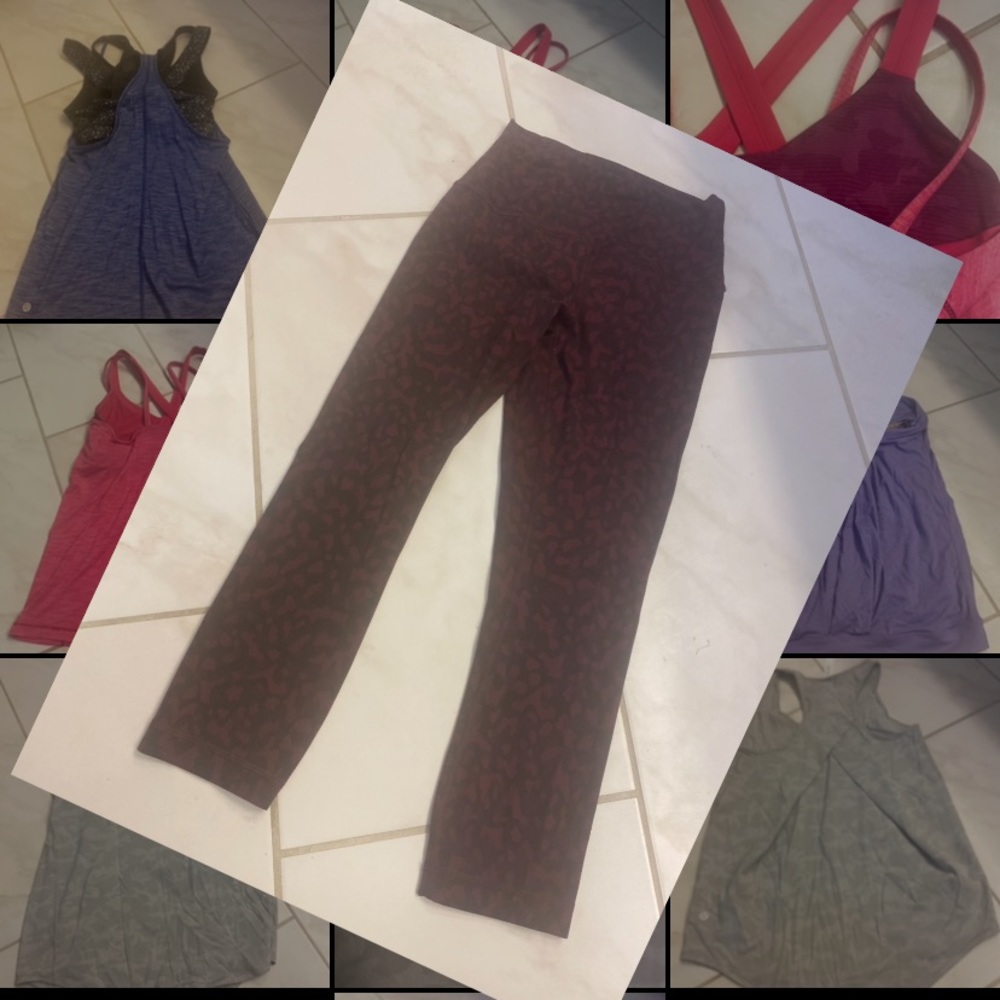 Lululemon burgundy cheetah pattern align pants. 4